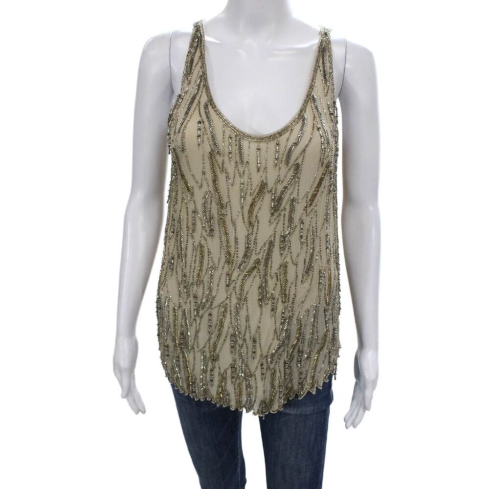Calypso Saint Barth Women Silk Beige Camisole Beaded Size XS